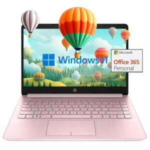 hp stream 14" hd laptop computer, intel celeron n4020 processor, 4gb ram, 64gb emmc, win 11 s, pink, 1 year office, abys hdmi cable
