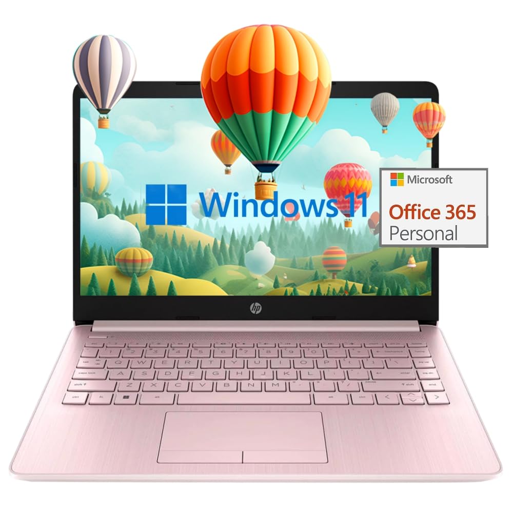 HP Stream 14" HD Laptop Computer, Intel Celeron N4020 Processor, 4GB RAM, 64GB eMMC, Win 11 S, Pink, 1 Year Office, ABYS HDMI Cable