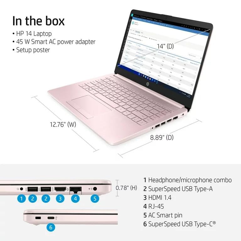 HP Stream 14" HD Laptop Computer, Intel Celeron N4020 Processor, 4GB RAM, 64GB eMMC, Win 11 S, Pink, 1 Year Office, ABYS HDMI Cable