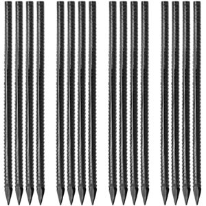 besitu 16 inches ground rebar stakes (16 pcs) heavy duty metal spikes for concrete timber garden plant, long straight steel stakes for tent, 3/8" thickness ground anchors with chisel point end, black