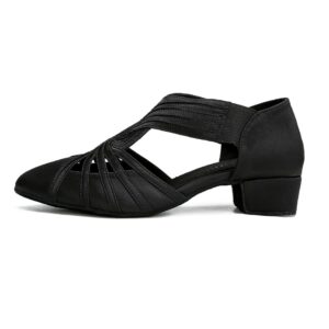 YYTing Women Swing Latin Ballroom Dance Shoes (Closed Toe, Suede Sole) YT12(11,Black)