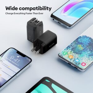 AnHome 35W USB C Dual Ports Fast Wall Charger Block, Type C Fast Charger Brick Compatible with MacBook Air/Notebook/iPhone 11/12/13/14/15 Pro Max, iPad, Tablets and More