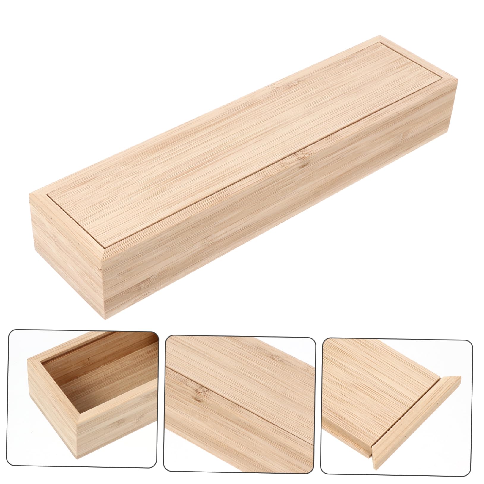FELTECHELECTR 1pc Box Bamboo Rectangular Meal Silverware Organizer with Lid Camping Cutlery Organizer Expandable Cutlery Tray Travel Cutlery Bamboo Tableware Holder Work - Wooden Brush