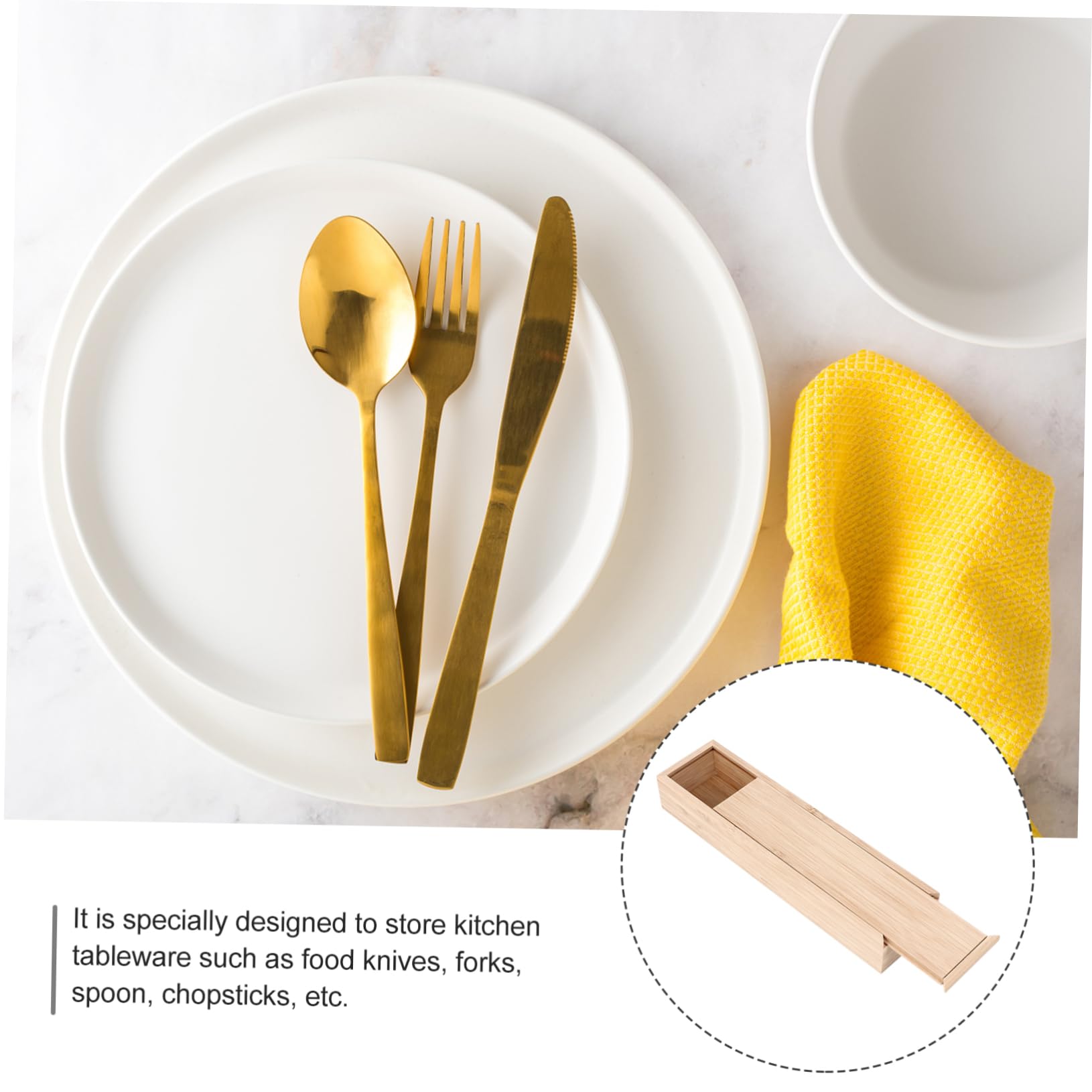 FELTECHELECTR 1pc Box Bamboo Rectangular Meal Silverware Organizer with Lid Camping Cutlery Organizer Expandable Cutlery Tray Travel Cutlery Bamboo Tableware Holder Work - Wooden Brush