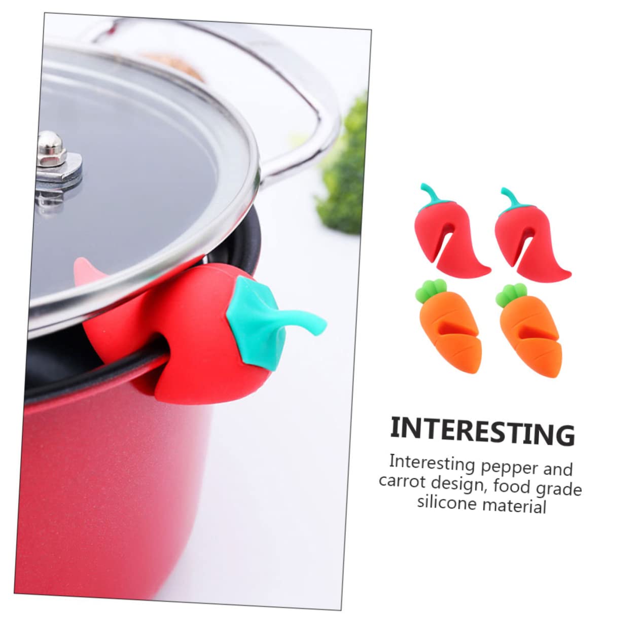 KJHBV 10pcs Pot Lid Overflow Preventer Silicone Spill Stopper Spoon Holder Lid Lifter Boil over Stopper Lid Lifter for Soup Pot Carrot Silicone Boil Stopper Steam Small Pepper