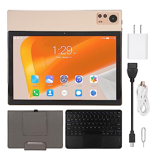 FOLOSAFENAR WiFi Tablet, 8GB RAM 256GB ROM 1960 X 1080 Resolution 10.1 Inch 5G WiFi Digital Tablet with Keyboard for Recreation for Studying (US Plug)