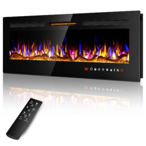 alpaca 50" slim electric fireplace recessed and wall mounted,wall fireplace and freestanding linear fireplace, with remote control,13 adjustable flame color and 5 brightness, 750w/1500w