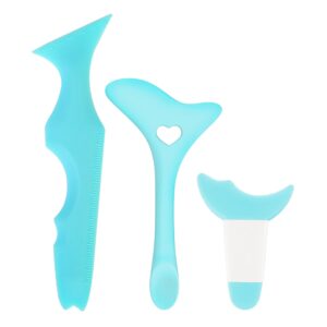 3 Pcs All In One Eyeliner Stencils Silicone Winged Tip Eyeliner Aid Mascara Shield Applicator Guard Pads Eyebrow Pencil Stencil Multifunctional Eye Makeup Tool (Blue)