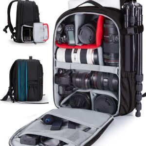 BAGSMART Camera Backpack, Expandable DSLR SLR Camera Bags for Photographers, Photography Travel Backpack with 15.6" Laptop Compartment, Rain Cover & Tripod Holder, Black