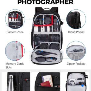 BAGSMART Camera Backpack, Expandable DSLR SLR Camera Bags for Photographers, Photography Travel Backpack with 15.6" Laptop Compartment, Rain Cover & Tripod Holder, Black