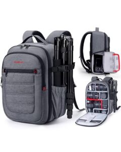 bagsmart camera bag, dslr slr camera backpack fits 13.3 inch laptop, anti-theft photography backpacks with rain cover tripod holder, grey