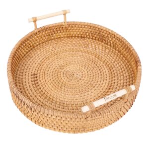 yffuture rattan serving tray – 11.5-inch round serving tray with handles – handmade round rattan tray – decorative tray for coffee table, food serving, party – round wicker tray for home decor…