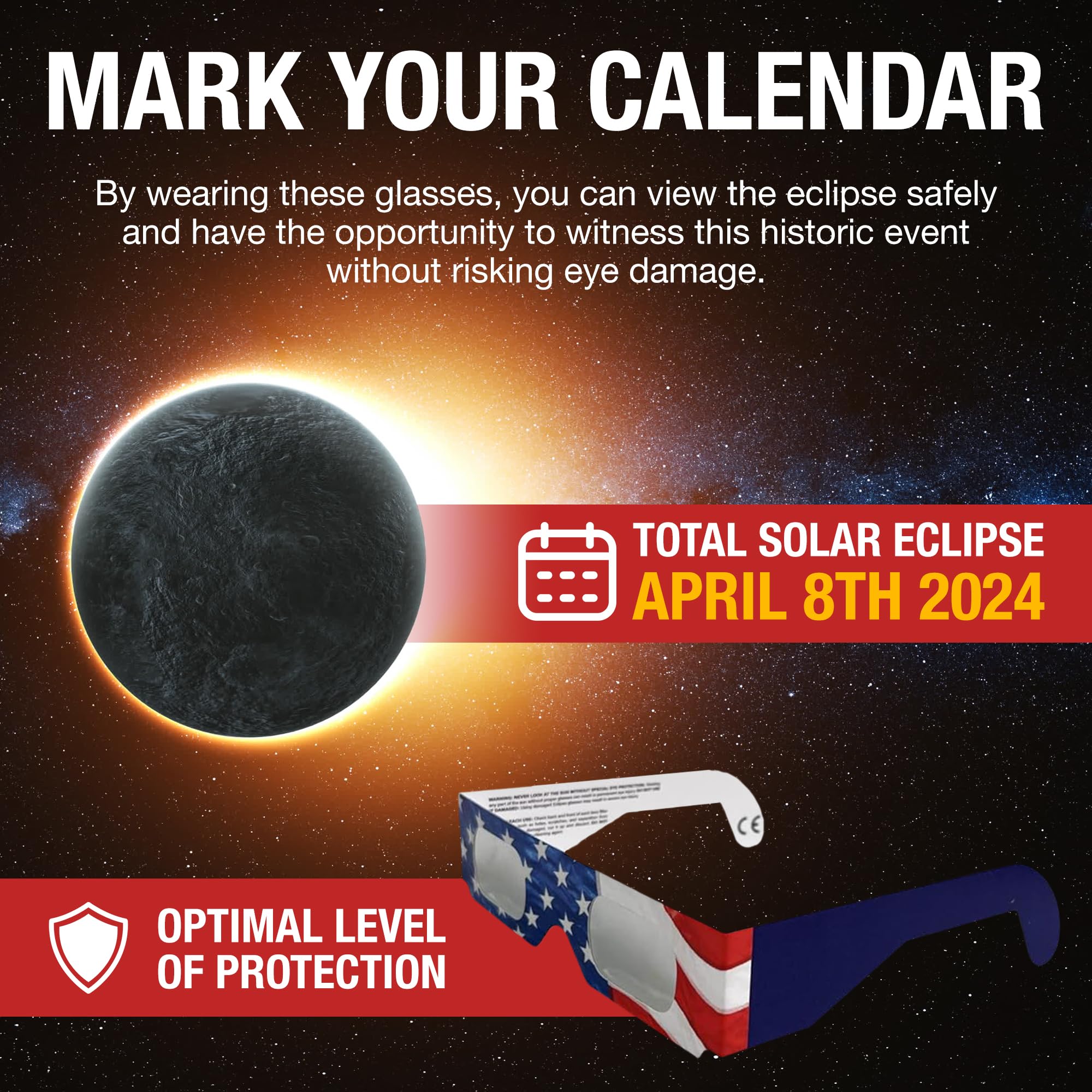 GottaHaveit Solar Eclipse Glasses 10 Pack | Safe for Direct Sun & Solar Eclipse Viewing, Lenses Made in USA for April 2024 Eclipse | NASA-Grade AAS Approved | ISO 12312-2, Safety & Welding Glasses