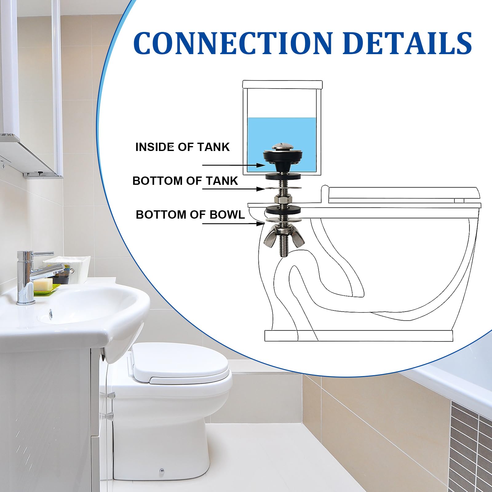 Universal Toilet Tank to Bowl Bolt Kit, Heavy Duty Toilet Tank Replacement Kit, Waterproof and Rustproof Stainless Steel Toilet Tank Bolts(4 PCS)