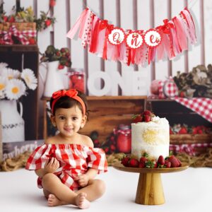 Strawberry 1st Birthday High Chair Banner - Berry Sweet Party Strawberry Girl First Birthday Decorations,Strawberry One Banner,Girls First Birthday (Strawberry Banner)