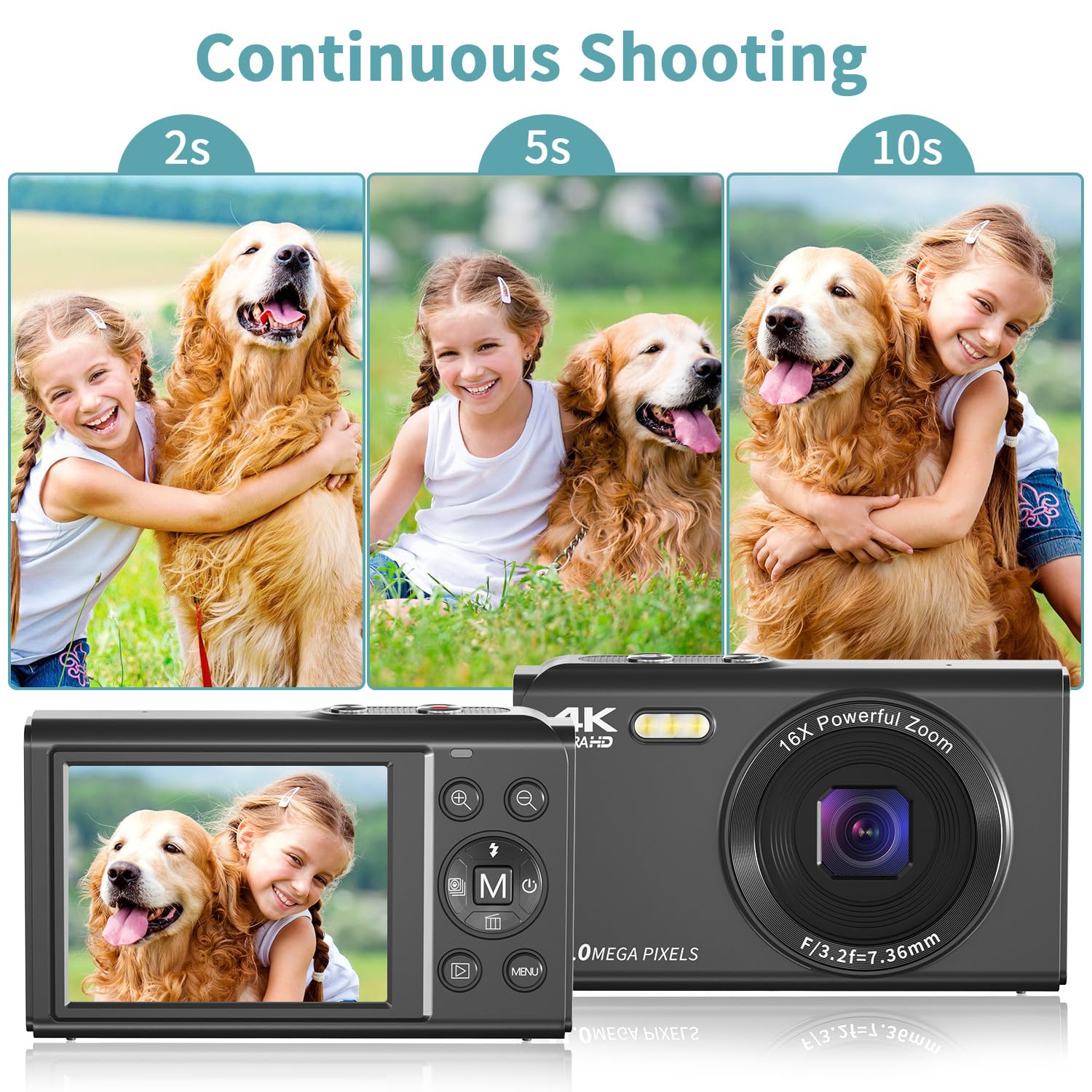 Digital Camera, 1080P 44 Mega Pixels Vlogging Camera with 16X Digital Zoom, LCD Screen, Compact Portable Mini Cameras for Students, Teens, Kids