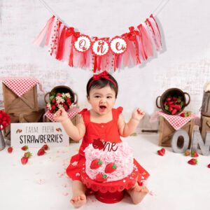 Strawberry 1st Birthday High Chair Banner - Berry Sweet Party Strawberry Girl First Birthday Decorations,Strawberry One Banner,Girls First Birthday (Strawberry Banner)