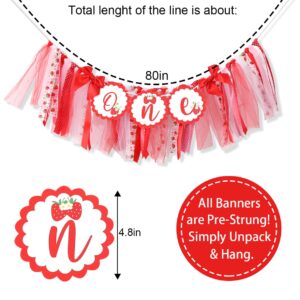 Strawberry 1st Birthday High Chair Banner - Berry Sweet Party Strawberry Girl First Birthday Decorations,Strawberry One Banner,Girls First Birthday (Strawberry Banner)