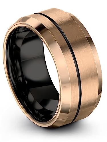 18K Rose Gold Woman's Promise Band Set Tungsten 18K Rose Gold and Black Rings for Mens Plain 18K Rose Gold Rings Engagement Present meaningful 60th birthday gifts for him Size 6.5