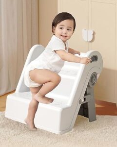 vemjo folding step stools for kids boys and girls adjustable toddler step stool for bathroom sink 2 step ladder toilet foldable step stool with handles and non-slip pads (white colour)