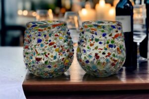 mexican confetti rock wine glasses - set of 2 | hand blown 18oz stemless glassware