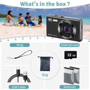 1080P Digital Camera 44mp Mini Camera with 16x Digital Zoom,for Kids, Teens and Beginners, for 32GB Card Shooting, 2 Batteries