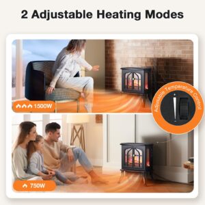 Airchoice Electric Fireplace Heater, Infrared Space Heater with 3s Fast Heating, 1500W 750W 2 Modes, 3D Flame Effect, Overheat Protection, Upgraded 3 Sides Wider View, Quiet Freestanding Stove