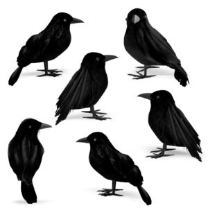 Pseutio 6 Pack Halloween Crows and Ravens Decorations Halloween Feathered Crows Realistic Looking Raven for Halloween Prop Decor