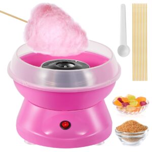 cotton candy machine for kids, mini electric cotton candy maker with food grade splash-proof plate for home kids birthday family party, includes 10 bamboo sticks & sugar scoop, pink