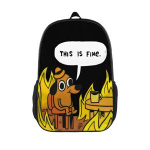 this is fine - dog fire meme backpack school bag student bookbag lightweight cycling travel bag outdoor backpack for women men teens girls boys laptop daypack