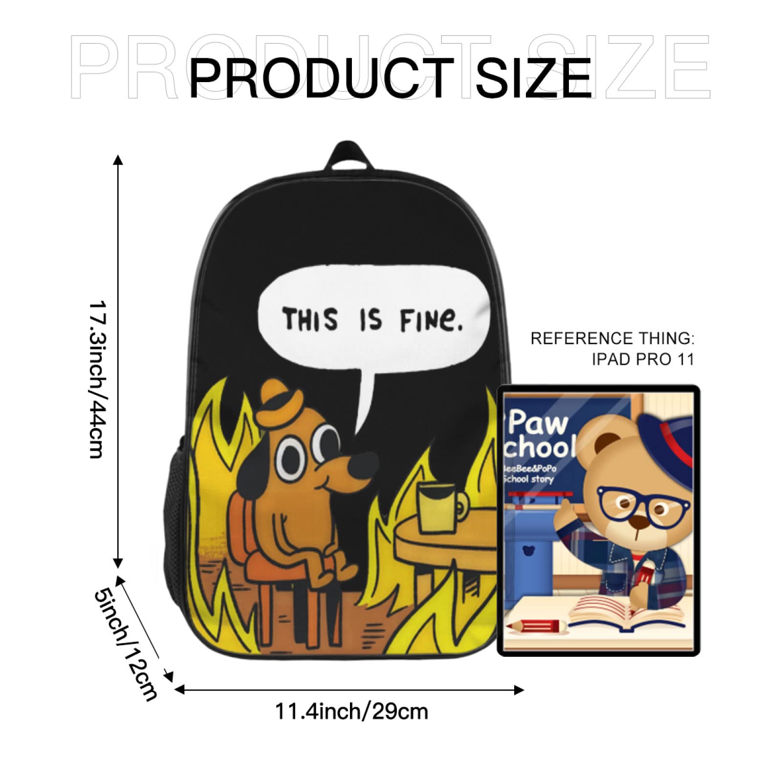 This Is Fine - Dog Fire Meme Backpack School Bag Student Bookbag Lightweight Cycling Travel bag Outdoor Backpack for Women Men Teens Girls Boys Laptop Daypack