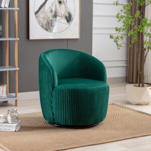 taiweny swivel barrel chair, velvet upholstered 360-degree swivel accent armchair, modern round club arm chairs for living room, nursery, bedroom, office, lounge (emerald green)