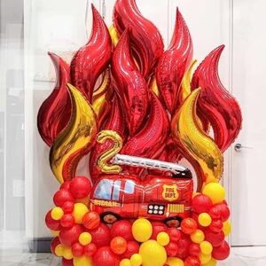 Enanal Fire Balloon Garland Arch Kit, 144pcs Red Yellow Chrome Gold Balloons with Fire Truck Foil Balloons for Fireman Party Supplies Kids Birthday Firefighter Rescue Themed Party Decoration (Fire)