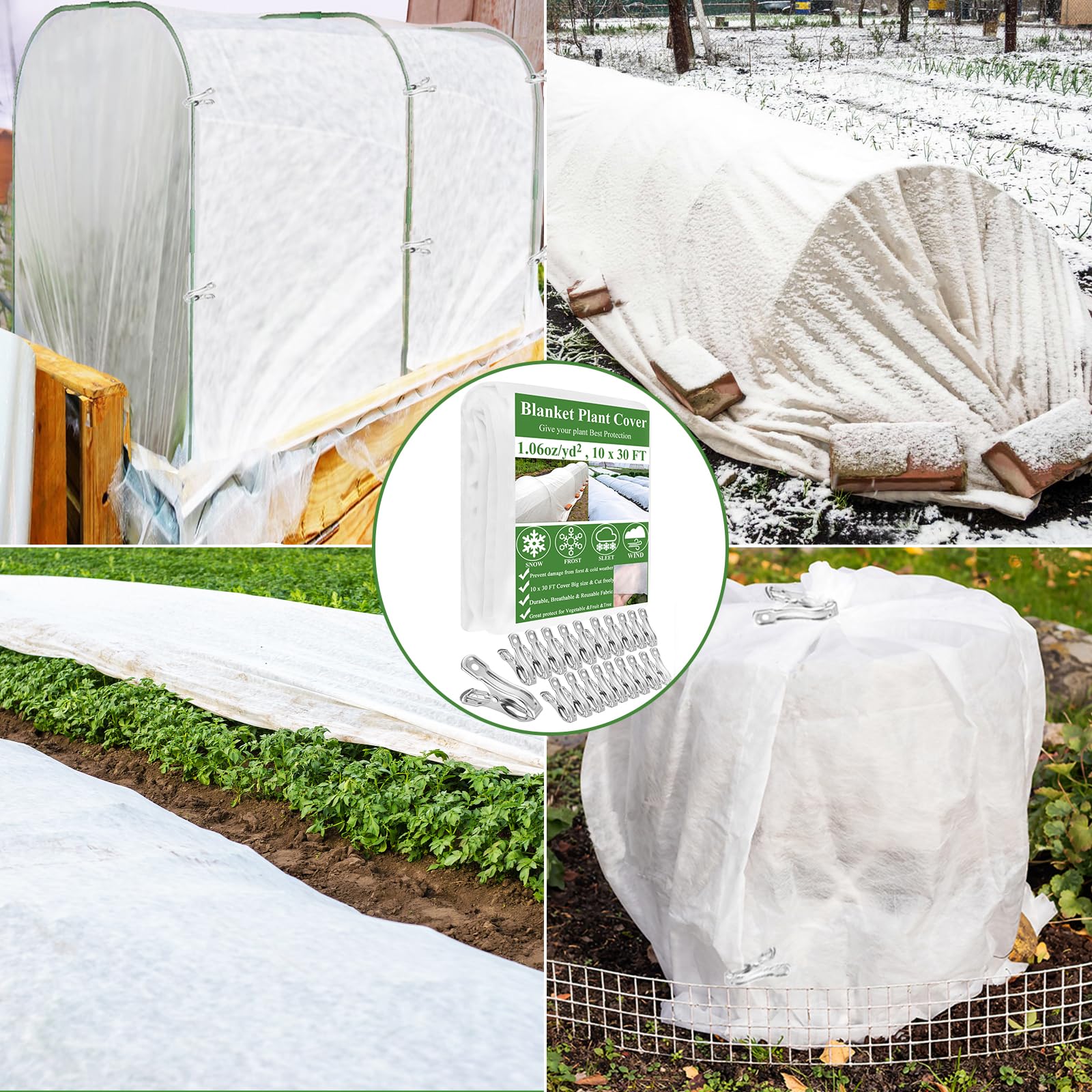 WYRJXYB Plant Covers Freeze Protection 10 x 30Ft with 20 Stainless Steel Clips- Frost Cloth Plant Blankets Floating Row Cover for Outdoor Plants Raised Bed Greenhouse Winter Frost Sun Shade Protection