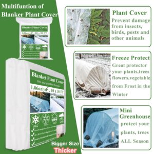 WYRJXYB Plant Covers Freeze Protection 10 x 30Ft with 20 Stainless Steel Clips- Frost Cloth Plant Blankets Floating Row Cover for Outdoor Plants Raised Bed Greenhouse Winter Frost Sun Shade Protection