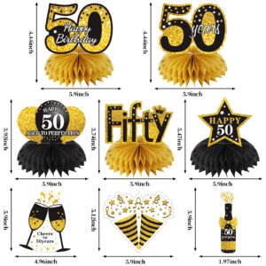 Turypaty 36Pcs 50th Birthday Decorations Kit for Men Women, Black Gold Happy 50 Birthday Banner Balloons Honeycomb Centerpiece Hanging Swirl Party Supplies, Fifth Year Old Bday Table Topper Decor