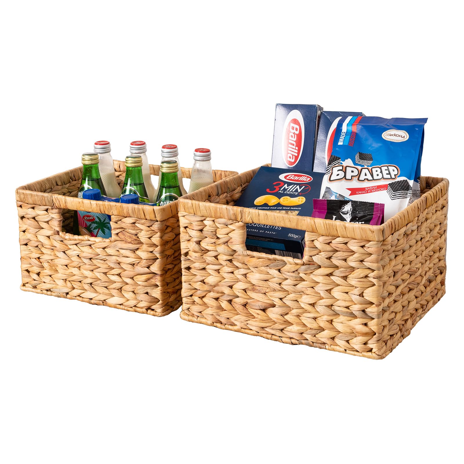 OEHID Wicker Baskets for Storage Water Hyacinth Storage Baskets Wicker Storage Basket, Large Wicker Basket Wicker Baskets for Shelves Pantry Baskets, Rectangular Storage Baskets with Handles, 2 Pack