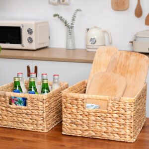 OEHID Wicker Baskets for Storage Water Hyacinth Storage Baskets Wicker Storage Basket, Large Wicker Basket Wicker Baskets for Shelves Pantry Baskets, Rectangular Storage Baskets with Handles, 2 Pack