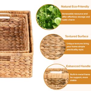 OEHID Wicker Baskets for Storage Water Hyacinth Storage Baskets Wicker Storage Basket, Large Wicker Basket Wicker Baskets for Shelves Pantry Baskets, Rectangular Storage Baskets with Handles, 2 Pack