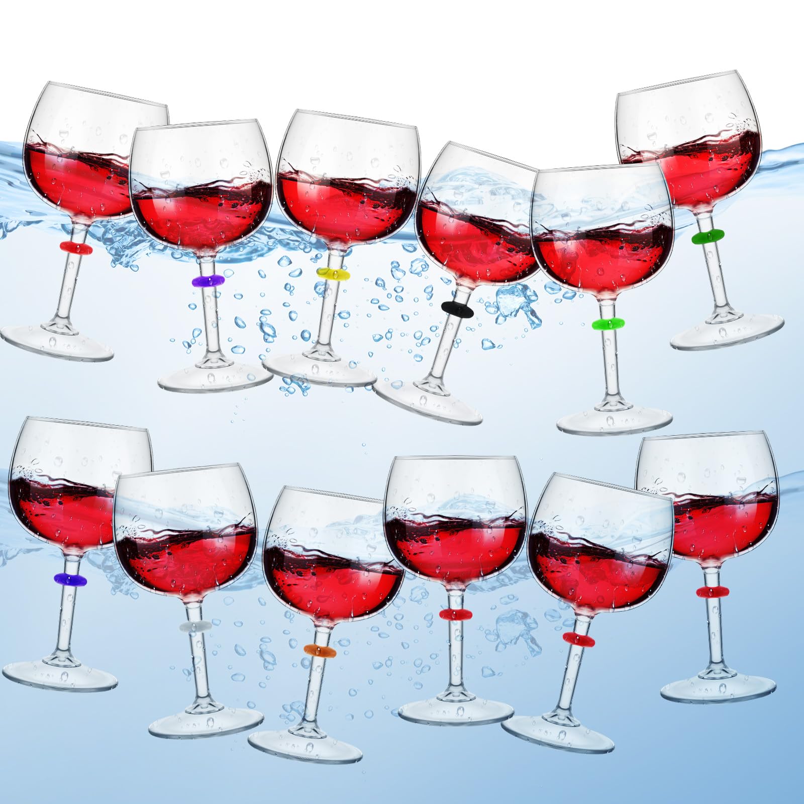 Tioncy 12 Pack Floating Wine Glasses for Pool with Charms Tags 19 oz Acrylic Pool Wine Glasses Floating Cup with Stem Reusable Stemware Shatterproof Wine Glasses for Indoor Outdoor Beach Supplies