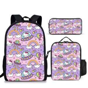 Mzvufous Anime Cat School Backpack Set for Girls Backpack with Lunch Box Travel Backpack Gifts for Kids,purple