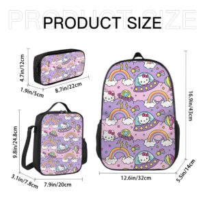 Mzvufous Anime Cat School Backpack Set for Girls Backpack with Lunch Box Travel Backpack Gifts for Kids,purple