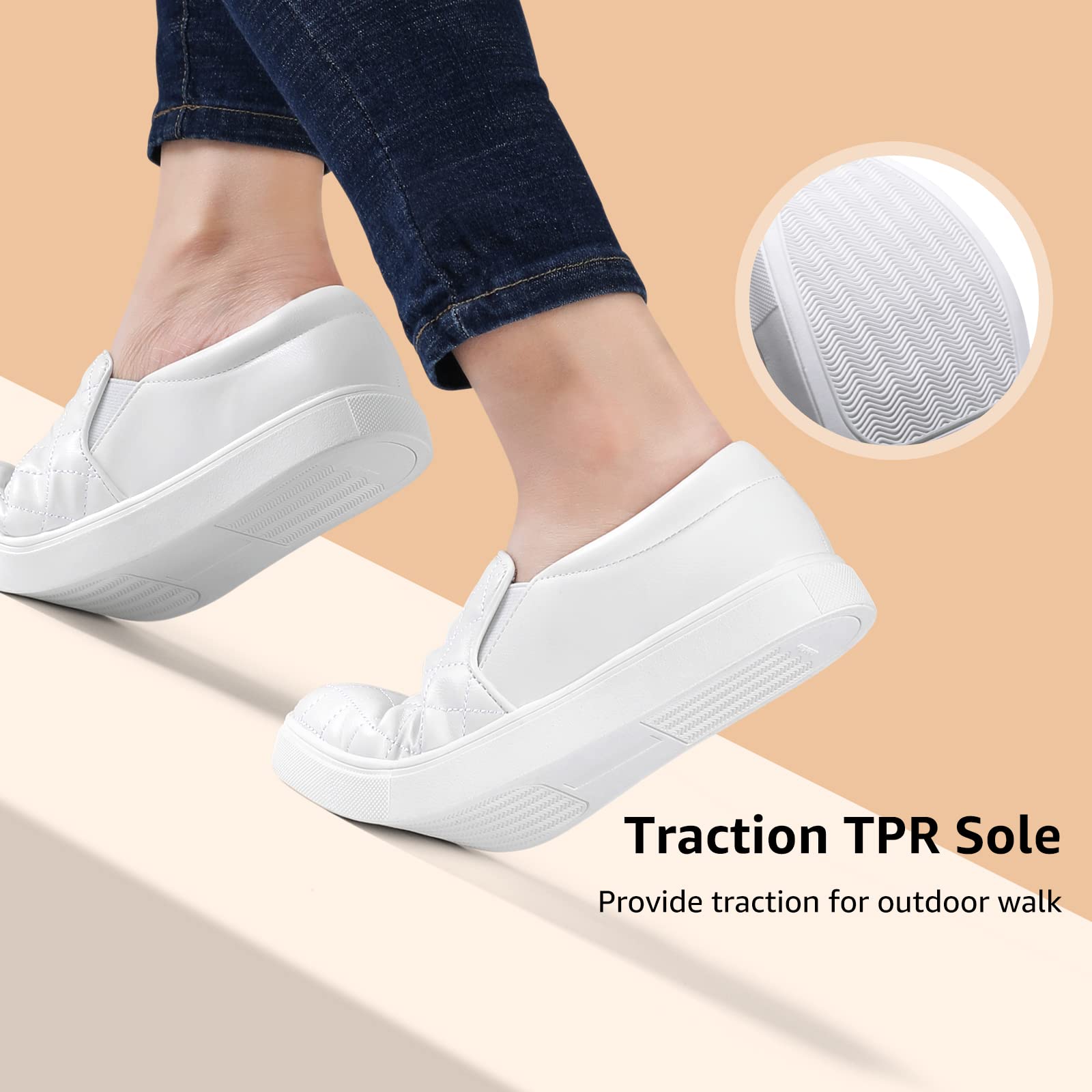 STQ White Sneakers for Women Slip On Tennis Shoes Comfortable Lightweight Nursing Shoes Fashion Sneakers for Teacher White Floral Size 8.5