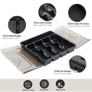 Loobuu Utensil Drawer Organizer with Lids, Silverware Tray for Kitchen Drawers, Plastic Cutlery Organizer in Drawer, 5 Compartments Flatware Organizer Tray for Kitchen and Office Drawer Storage