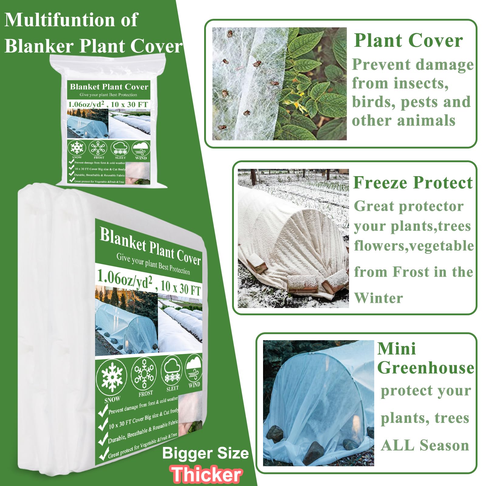 WYRJXYB Plant Covers Freeze Protection Kit 10 x 30Ft with 6Pcs Garden Hoops & 18 Clip-Frost Cloth Plant Blankets Floating Row Cover for Outdoor Plants Raised Bed Greenhouse Winter Frost Sun Protection