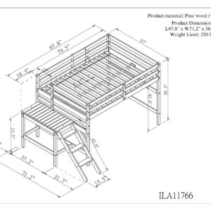 Polibi Full Low Loft Bed with Attached Platform and Ladder, Space-Saving Full Size Wooden Loft Bed, Grey