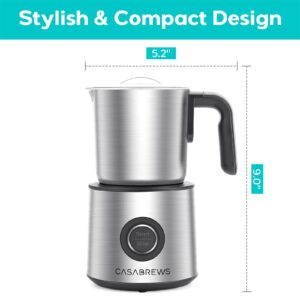 CASABREWS Milk Frother, 4-in-1 Stainless Steel Milk Steamer, Hot and Cold Electric Milk Frother for Coffee, Latte, Cappuccinos, Hot Chocolate, One-Button Control, Dishwasher Safe, Gifts for Women Men