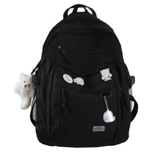 aesthetic backpack cute kawaii backpack with pins and pendant laptop bag casual daypack for women (black,one size)