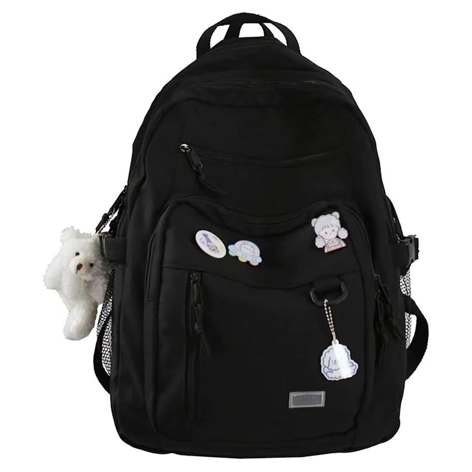 Aesthetic Backpack Cute Kawaii Backpack with Pins and Pendant Laptop Bag Casual Daypack for Women (Black,One Size)