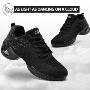 Akk Dance Sneakers for Women Modern Dance Shoes Jazz Shoes Women Dancing Shoes Lace Up Cushion Breathable Ladies Split Sole Dance Sneakers Platform Shoe Spot Black, 10